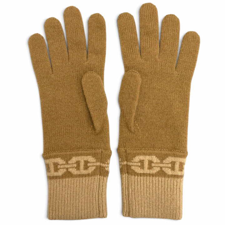 Pristine HERMES gloves Heaven Chaine d'Ancre motif knit gloves Brown cashmere S