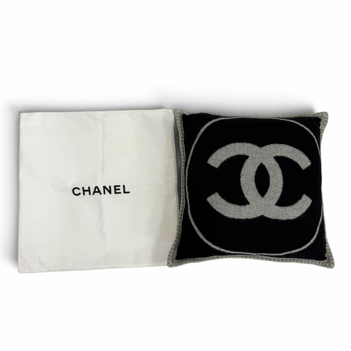Excellent CHANEL cushion COCO Mark black wool Women 18V