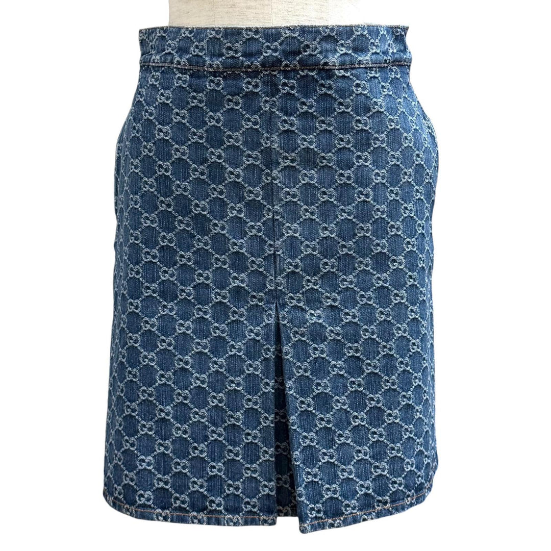 Pristine GUCCI skirt GG Jacquard Box Pleated Denim Indigo cotton Women 36 791386