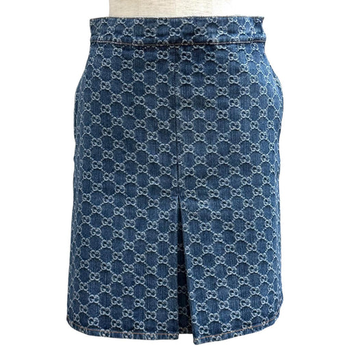 Pristine GUCCI skirt GG Jacquard Box Pleated Denim Indigo cotton Women 36 791386