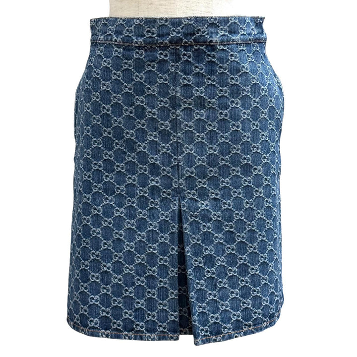 Pristine GUCCI skirt GG Jacquard Box Pleated Denim Indigo cotton Women 36 791386