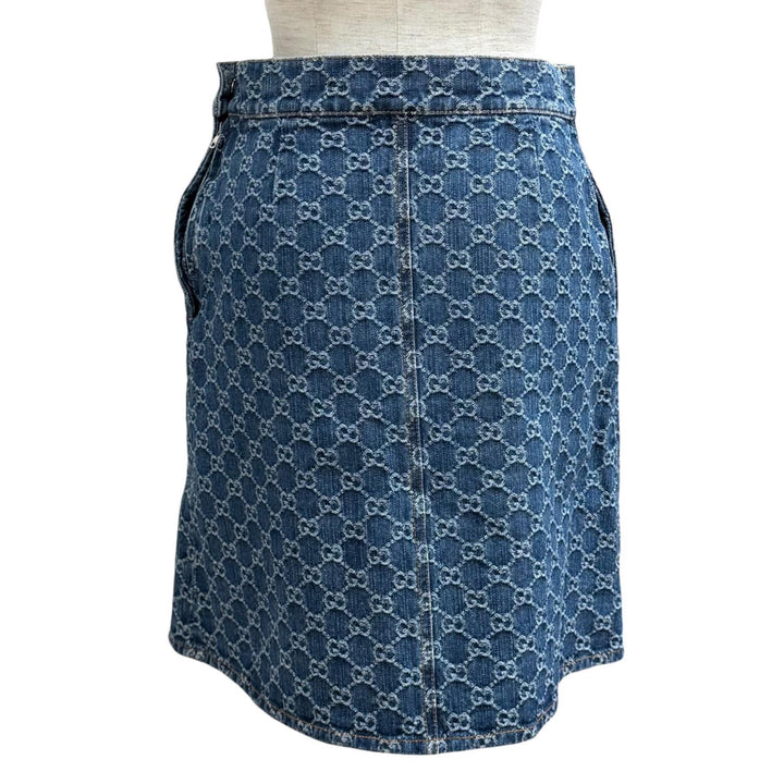 Pristine GUCCI skirt GG Jacquard Box Pleated Denim Indigo cotton Women 36 791386