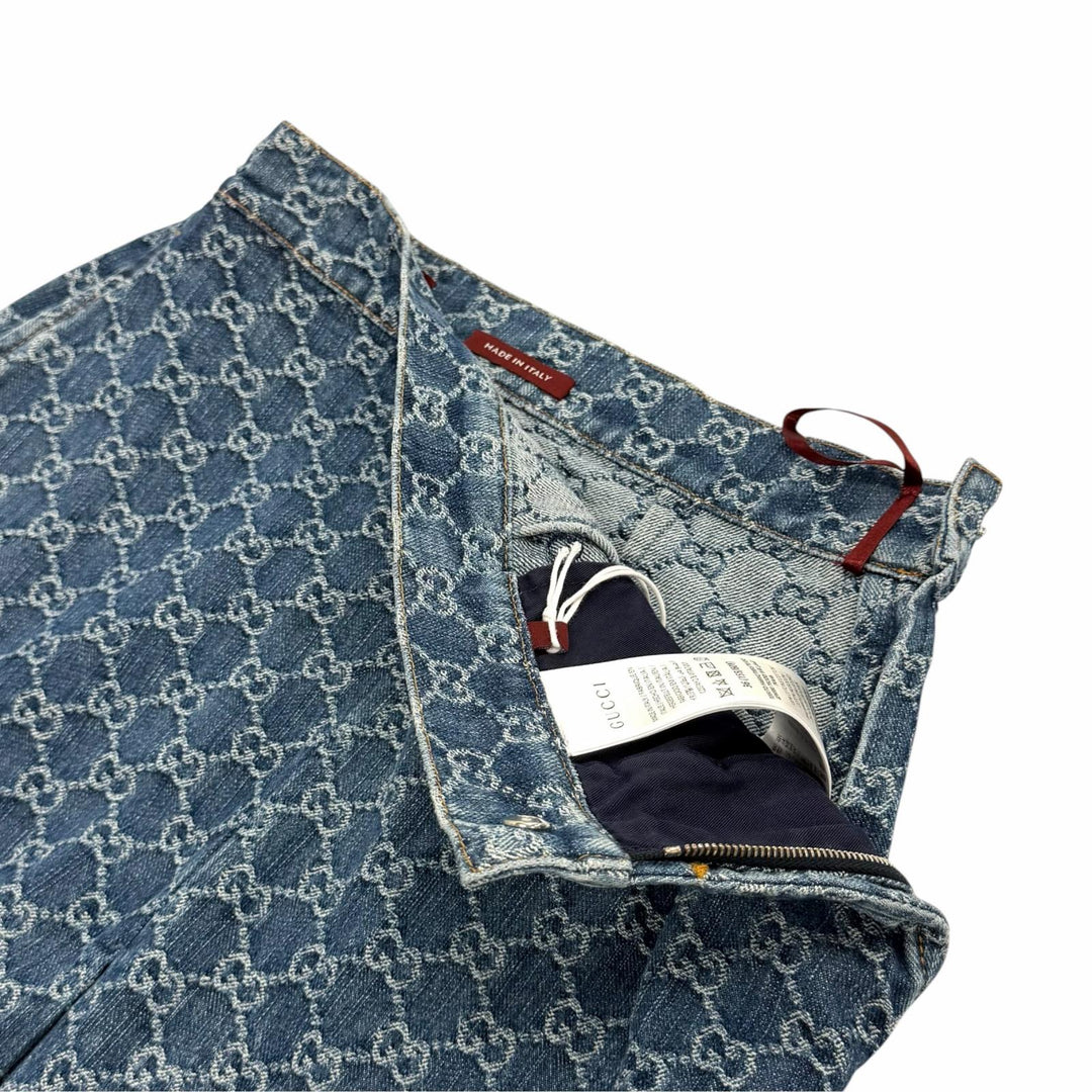 Pristine GUCCI skirt GG Jacquard Box Pleated Denim Indigo cotton Women 36 791386