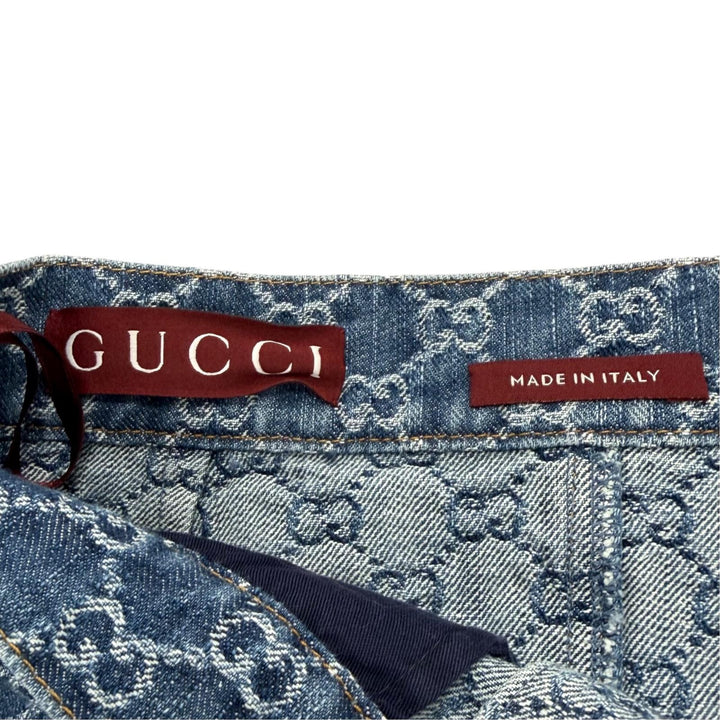 Pristine GUCCI skirt GG Jacquard Box Pleated Denim Indigo cotton Women 36 791386