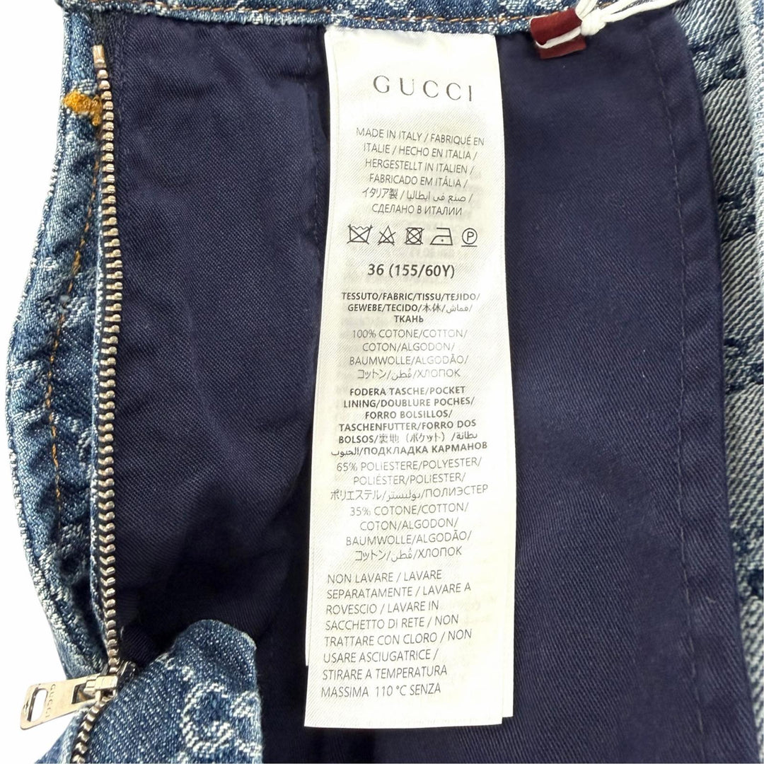 Pristine GUCCI skirt GG Jacquard Box Pleated Denim Indigo cotton Women 36 791386