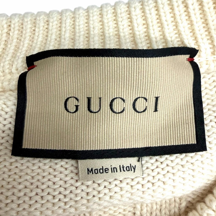 Pristine GUCCI sweater Back logo border pattern Ivory cotton mens S 740585