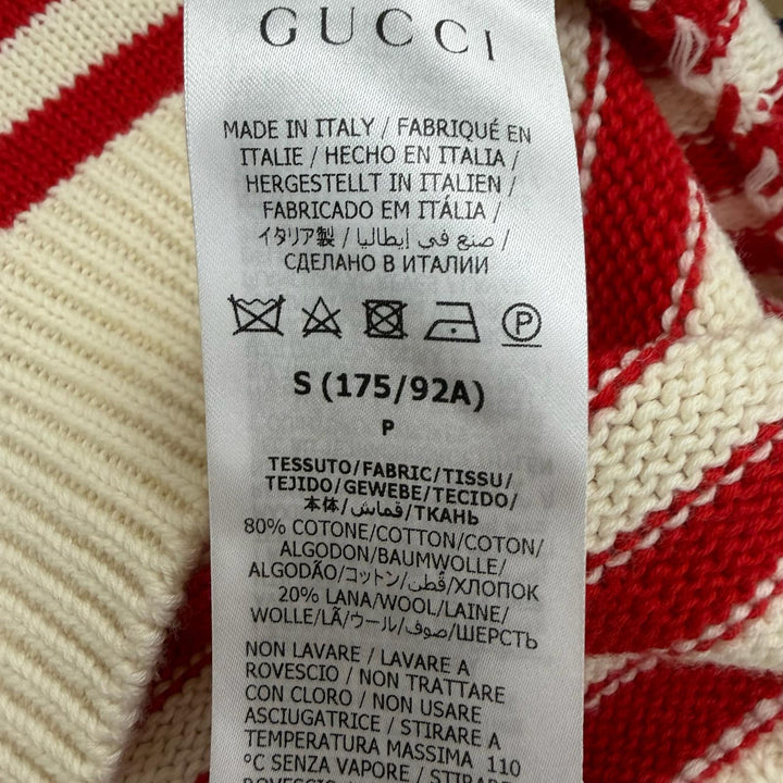 Pristine GUCCI sweater Back logo border pattern Ivory cotton mens S 740585