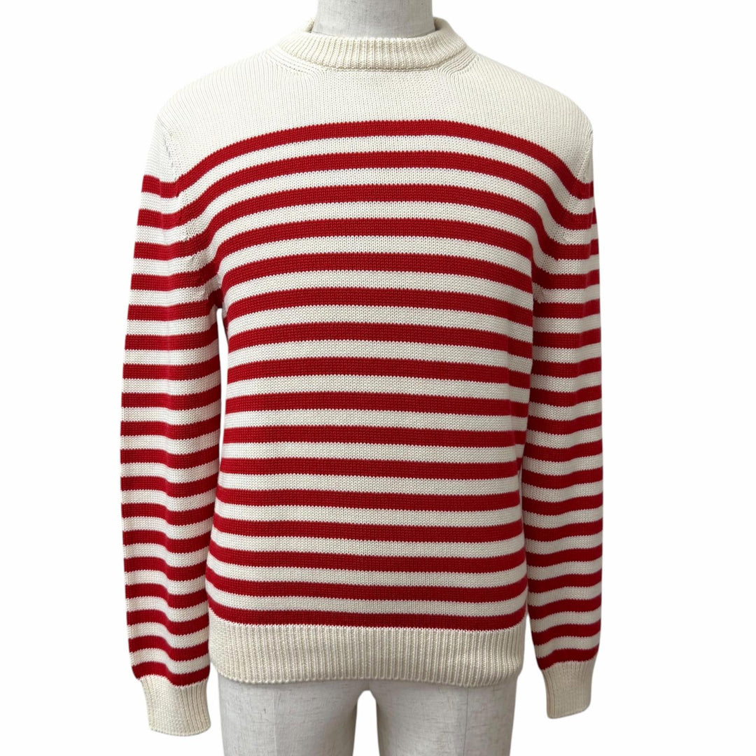 Pristine GUCCI sweater Back logo border pattern Ivory cotton mens S 740585