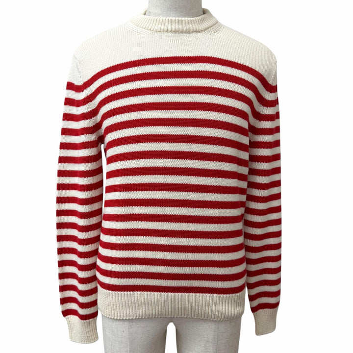 Pristine GUCCI sweater Back logo border pattern Ivory cotton mens S 740585