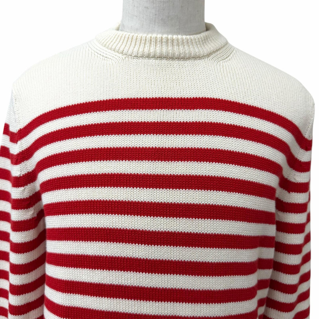 Pristine GUCCI sweater Back logo border pattern Ivory cotton mens S 740585