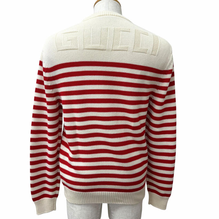 Pristine GUCCI sweater Back logo border pattern Ivory cotton mens S 740585