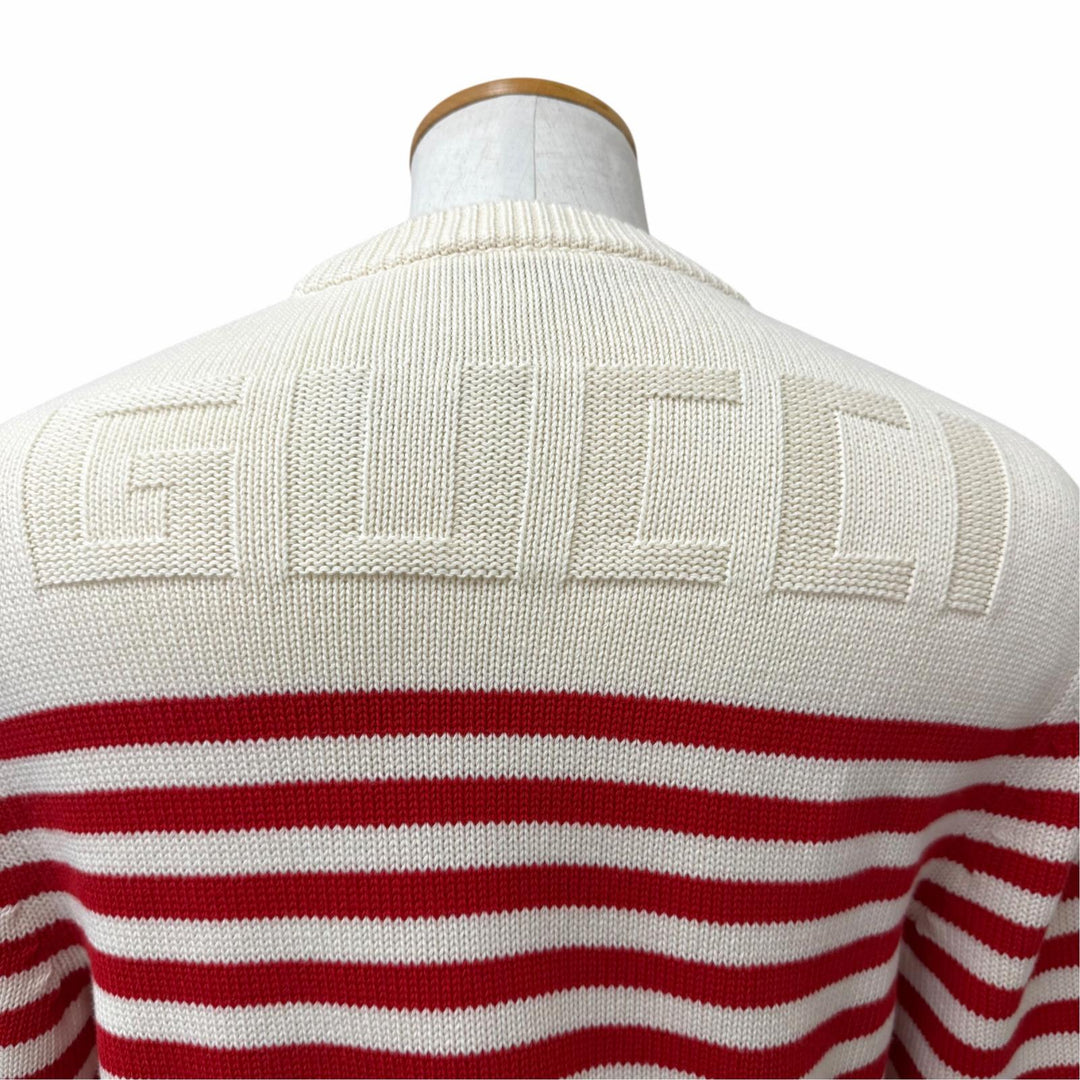 Pristine GUCCI sweater Back logo border pattern Ivory cotton mens S 740585