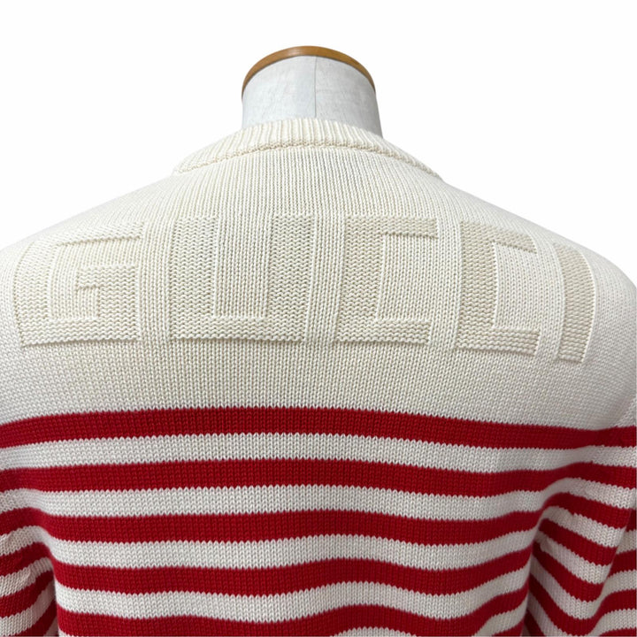 Pristine GUCCI sweater Back logo border pattern Ivory cotton mens S 740585