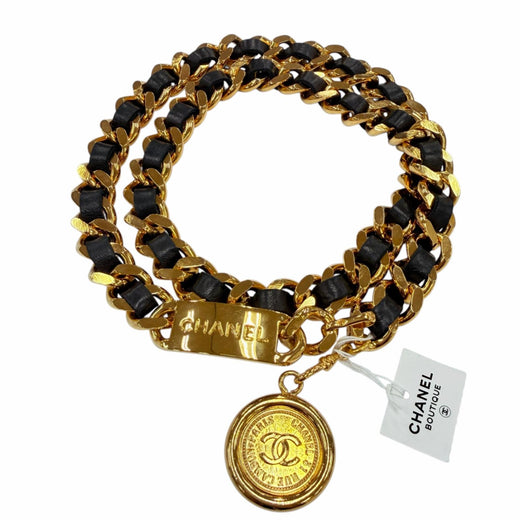 Pristine CHANEL belt Logo COCO Mark coin leather chain gold metal Women
