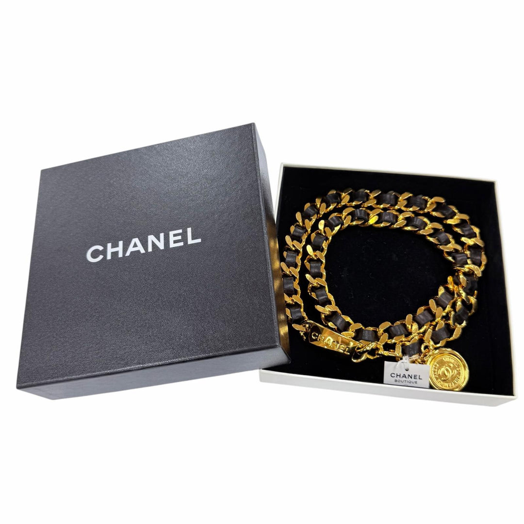 Pristine CHANEL belt Logo COCO Mark coin leather chain gold metal Women