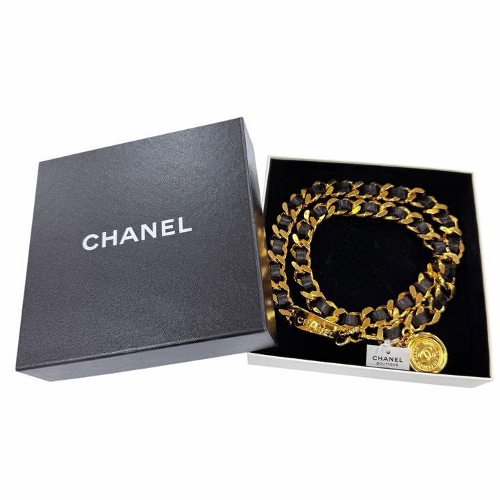 Pristine CHANEL belt Logo COCO Mark coin leather chain gold metal Women