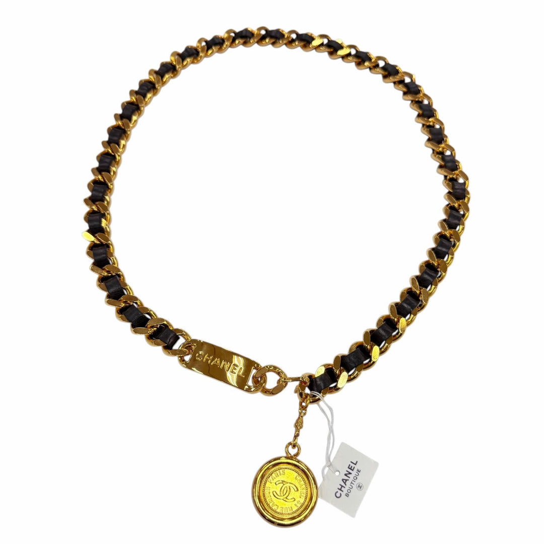 Pristine CHANEL belt Logo COCO Mark coin leather chain gold metal Women