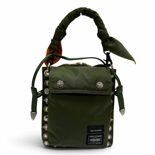 Great TOGA PORTER Shoulder Bag Collaboration Studded Nylon 2-Way Handbag khaki