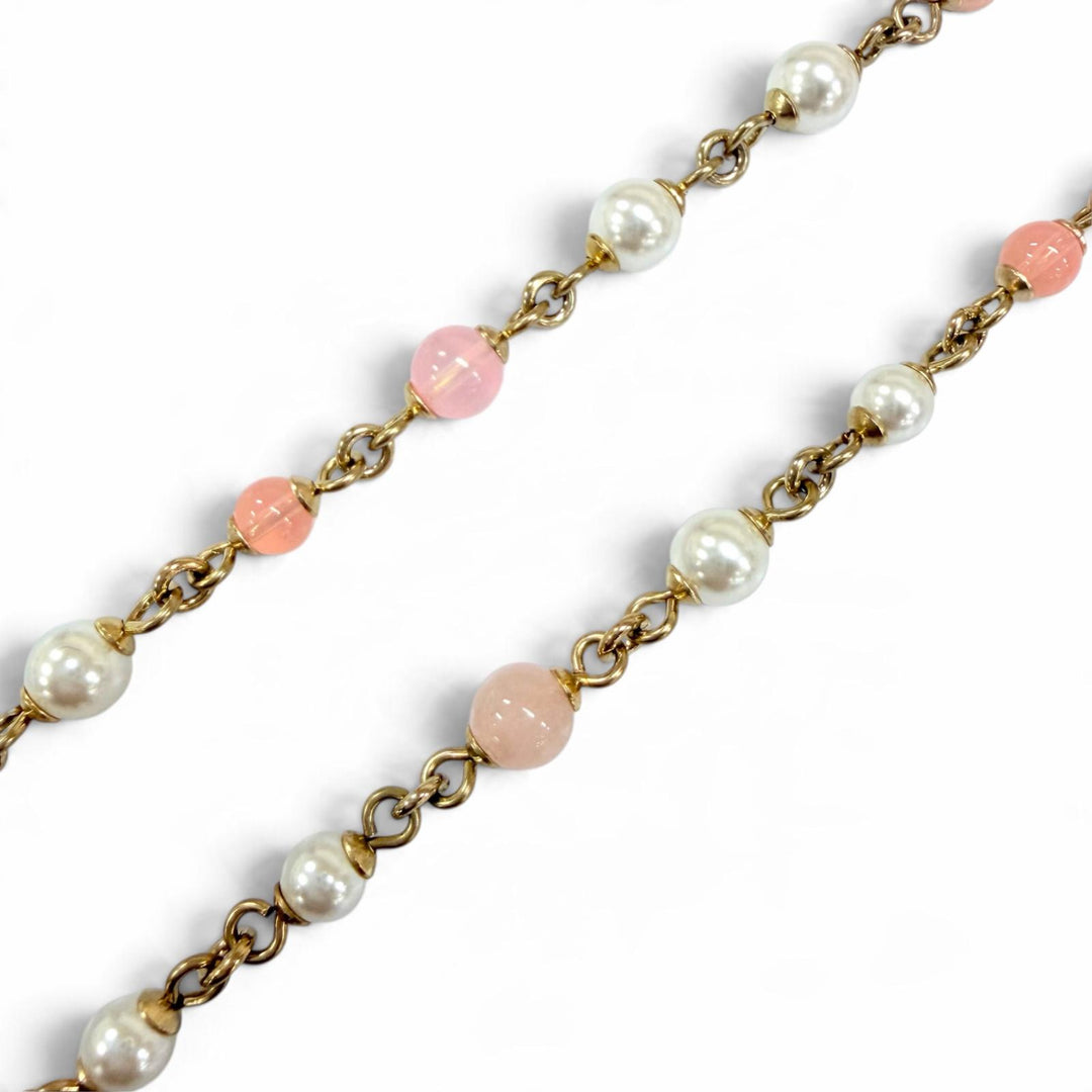 Excellent CHANEL Necklace COCO Mark Rhinestone Eco Pearl Long gold Women A21B