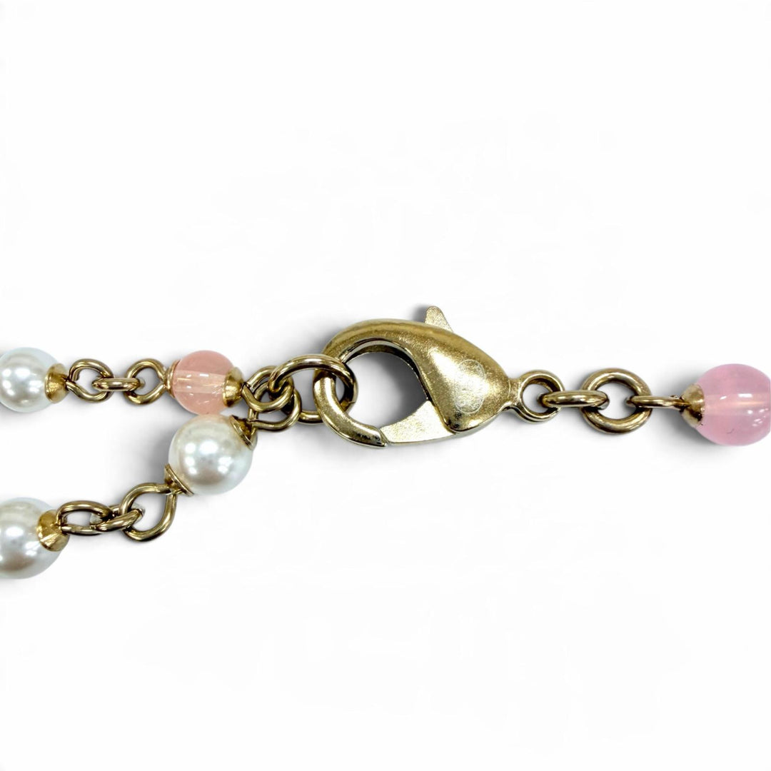 Excellent CHANEL Necklace COCO Mark Rhinestone Eco Pearl Long gold Women A21B