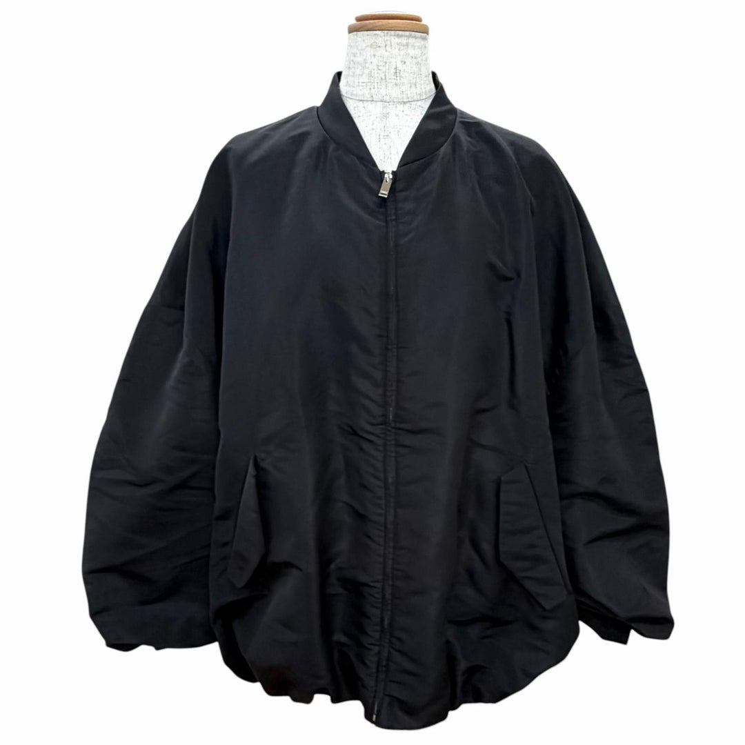 Excellent VALENTINO Bomber jacket Padded zip-up black silk Women 48 XV0CIL458E5