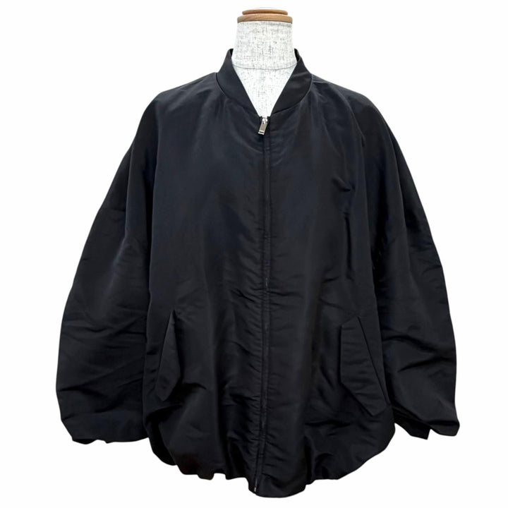 Excellent VALENTINO Bomber jacket Padded zip-up black silk Women 48 XV0CIL458E5