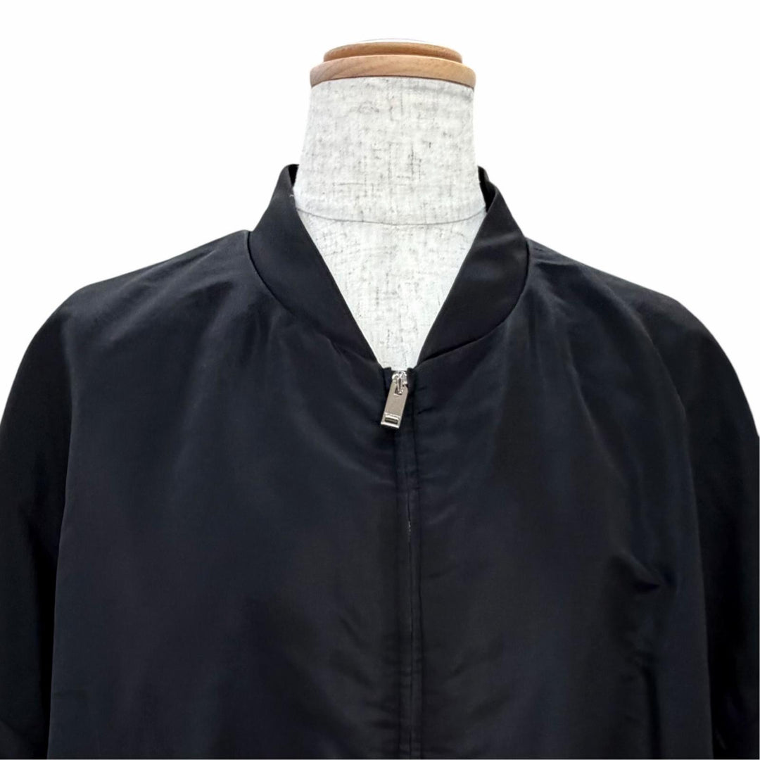 Excellent VALENTINO Bomber jacket Padded zip-up black silk Women 48 XV0CIL458E5
