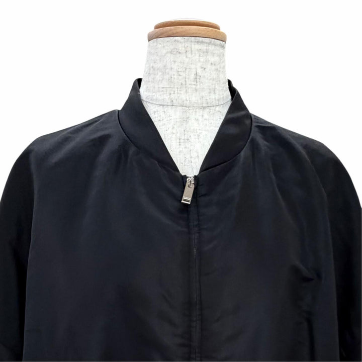 Excellent VALENTINO Bomber jacket Padded zip-up black silk Women 48 XV0CIL458E5