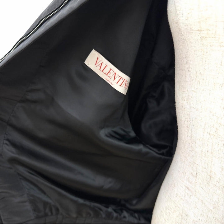 Excellent VALENTINO Bomber jacket Padded zip-up black silk Women 48 XV0CIL458E5