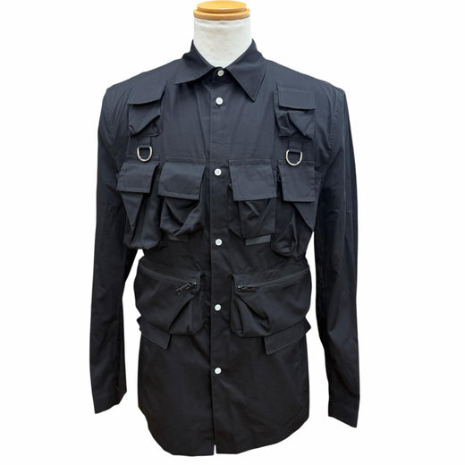 Excellent PRADA Jacket Utility Multi-Pocket Shirt Jacket black cotton 46 UGI267