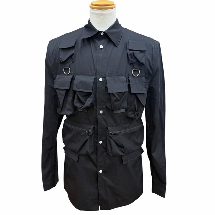 Excellent PRADA Jacket Utility Multi-Pocket Shirt Jacket black cotton 46 UGI267