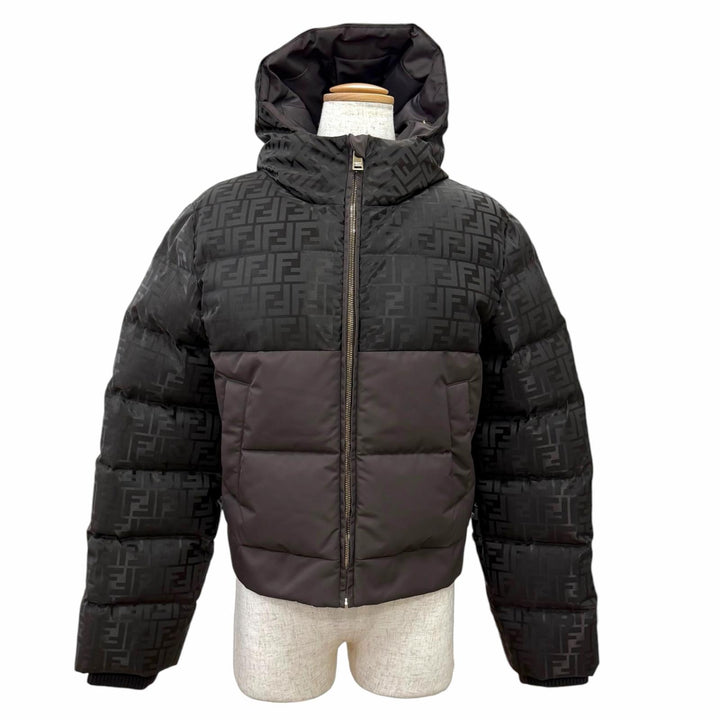 Pristine FENDI Down jacket FF logo Zucca Pattern hooded zip-up XS FAN225