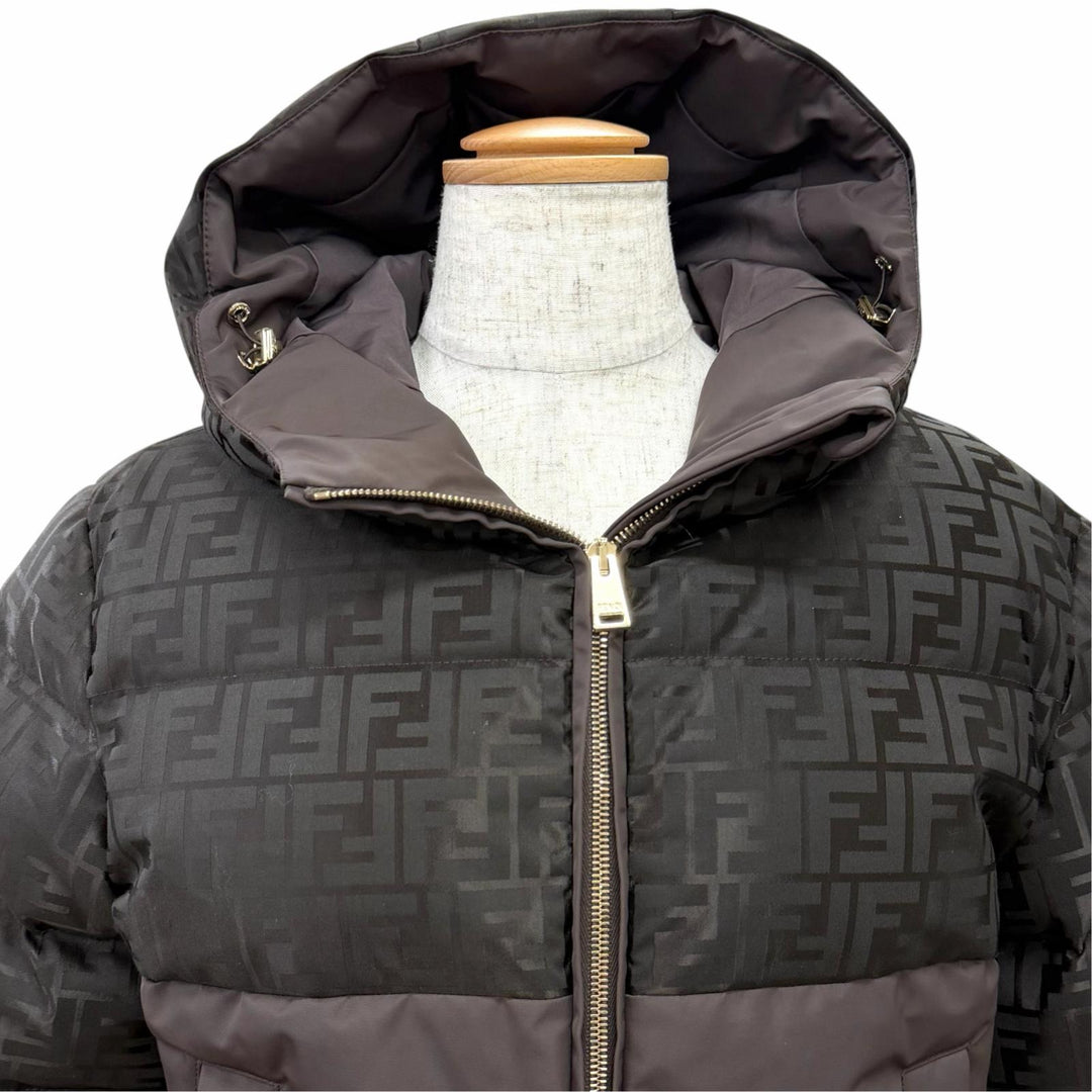 Pristine FENDI Down jacket FF logo Zucca Pattern hooded zip-up XS FAN225