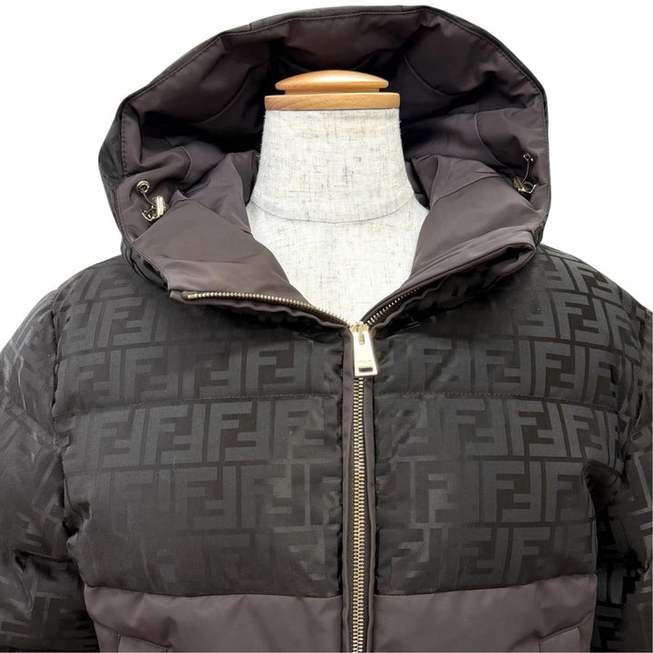Pristine FENDI Down jacket FF logo Zucca Pattern hooded zip-up XS FAN225