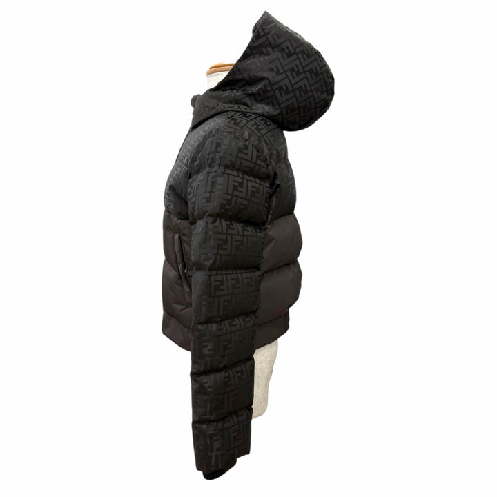 Pristine FENDI Down jacket FF logo Zucca Pattern hooded zip-up XS FAN225