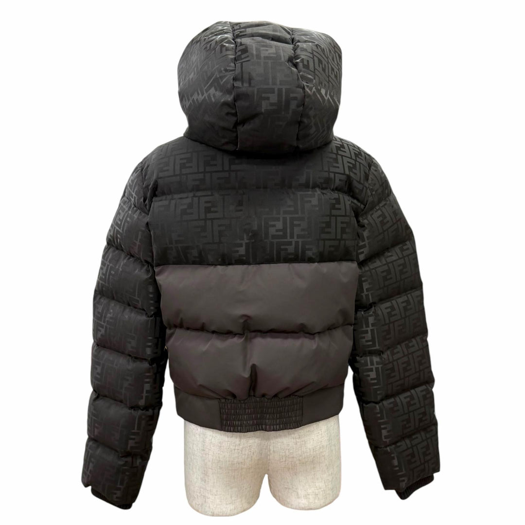 Pristine FENDI Down jacket FF logo Zucca Pattern hooded zip-up XS FAN225
