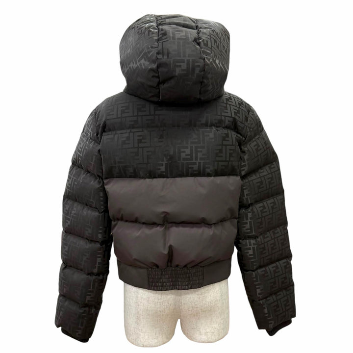 Pristine FENDI Down jacket FF logo Zucca Pattern hooded zip-up XS FAN225