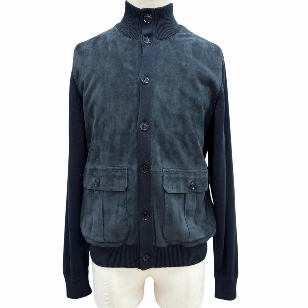 Great Brioni Jacket Knit-paneled stand-collar blouson with logo buttons Navy S