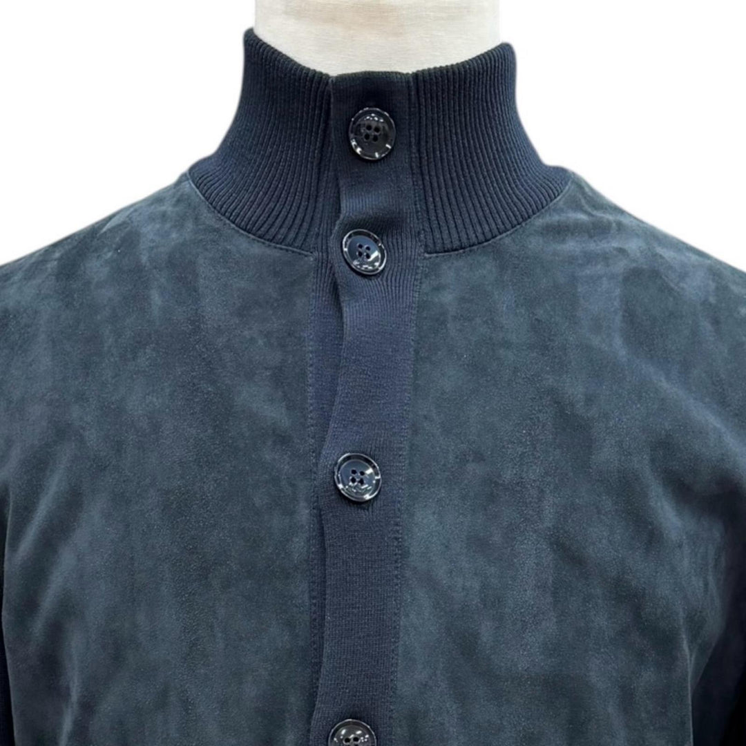 Great Brioni Jacket Knit-paneled stand-collar blouson with logo buttons Navy S