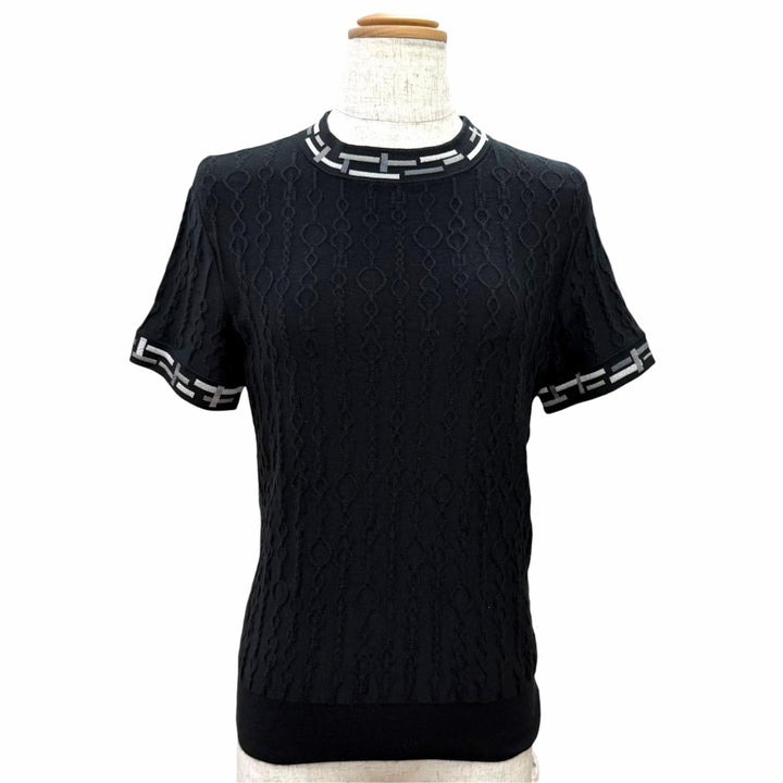 Excellent HERMES Short sleeve knit Do Re Boucles black cashmere IT 36 3H2618DA
