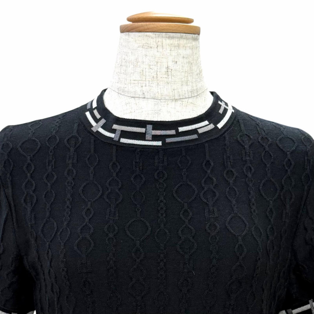 Excellent HERMES Short sleeve knit Do Re Boucles black cashmere IT 36 3H2618DA
