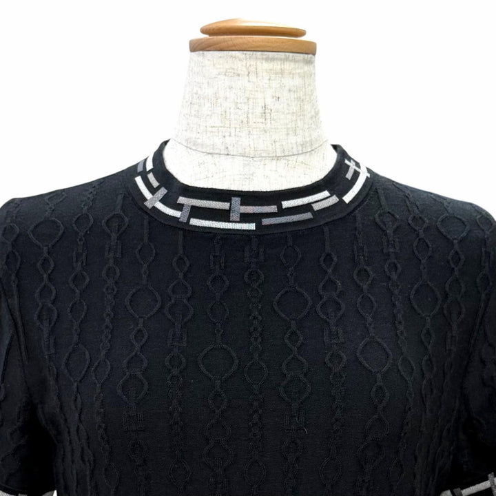 Excellent HERMES Short sleeve knit Do Re Boucles black cashmere IT 36 3H2618DA