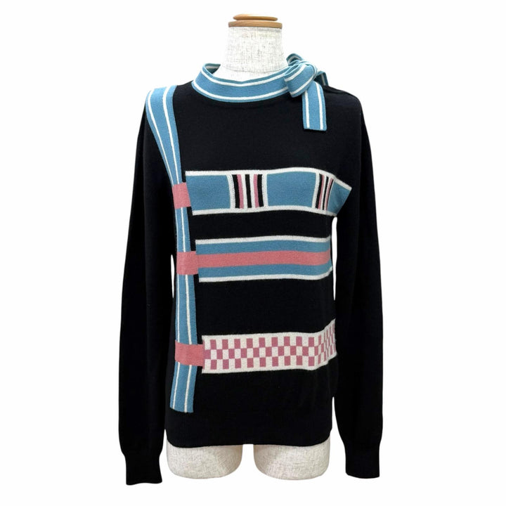 Excellent HERMES knit Lettres Equestres Long sleeve black cashmere 36 4H2633D8