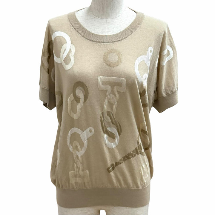 Excellent HERMES Short sleeve knit Kaleidoscope Effect beige wool IT 42 4H2640DE