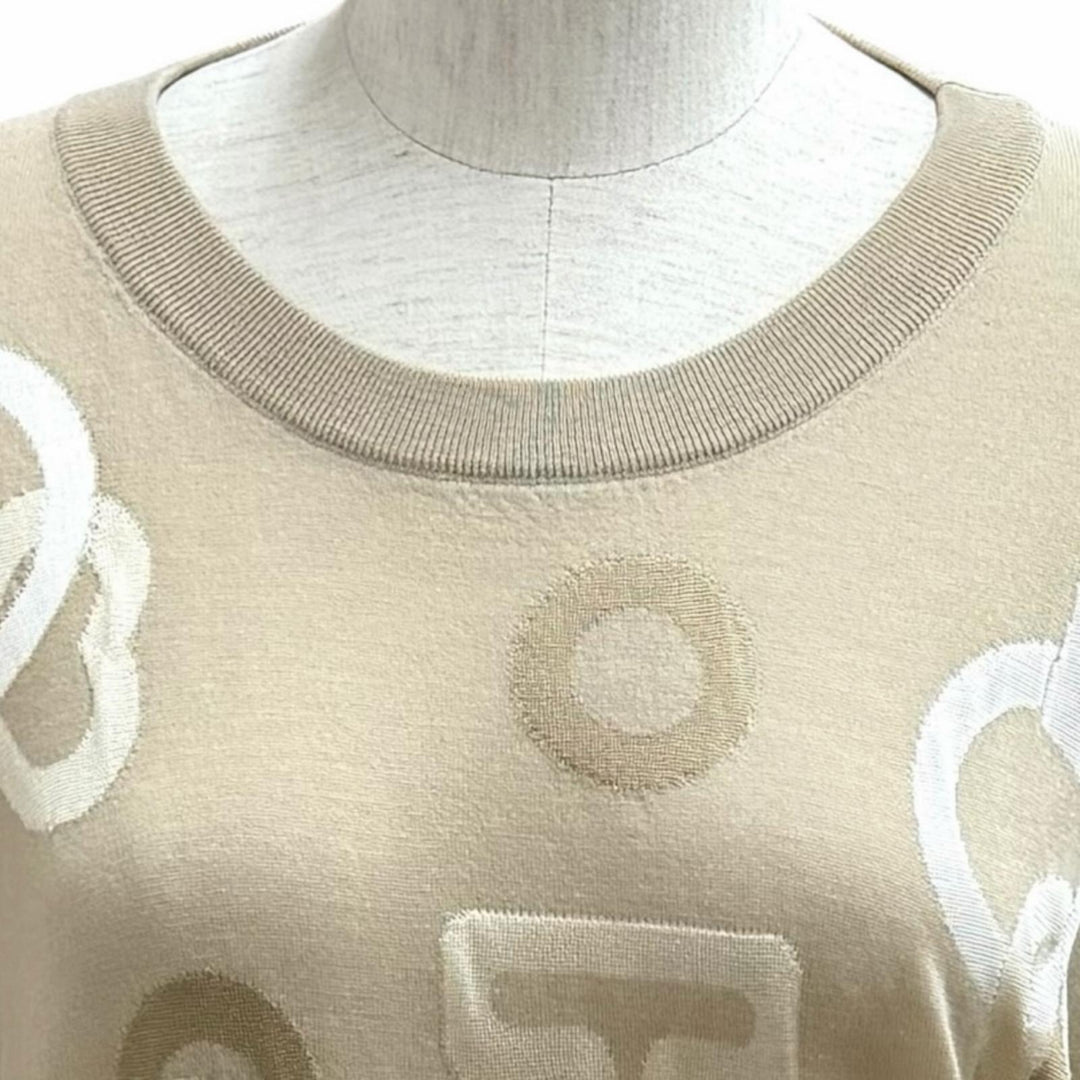 Excellent HERMES Short sleeve knit Kaleidoscope Effect beige wool IT 42 4H2640DE