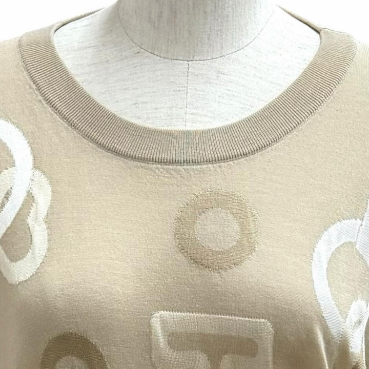 Excellent HERMES Short sleeve knit Kaleidoscope Effect beige wool IT 42 4H2640DE