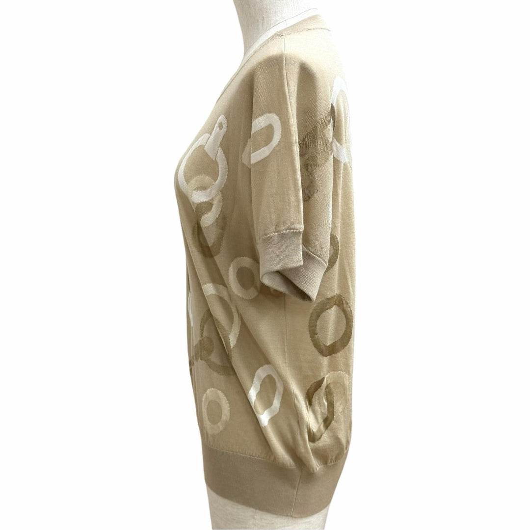 Excellent HERMES Short sleeve knit Kaleidoscope Effect beige wool IT 42 4H2640DE