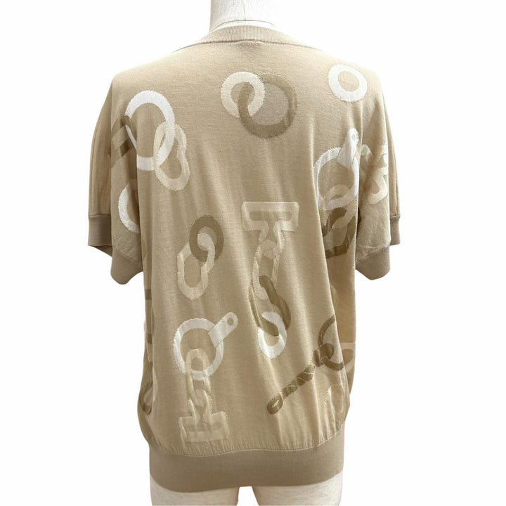 Excellent HERMES Short sleeve knit Kaleidoscope Effect beige wool IT 42 4H2640DE
