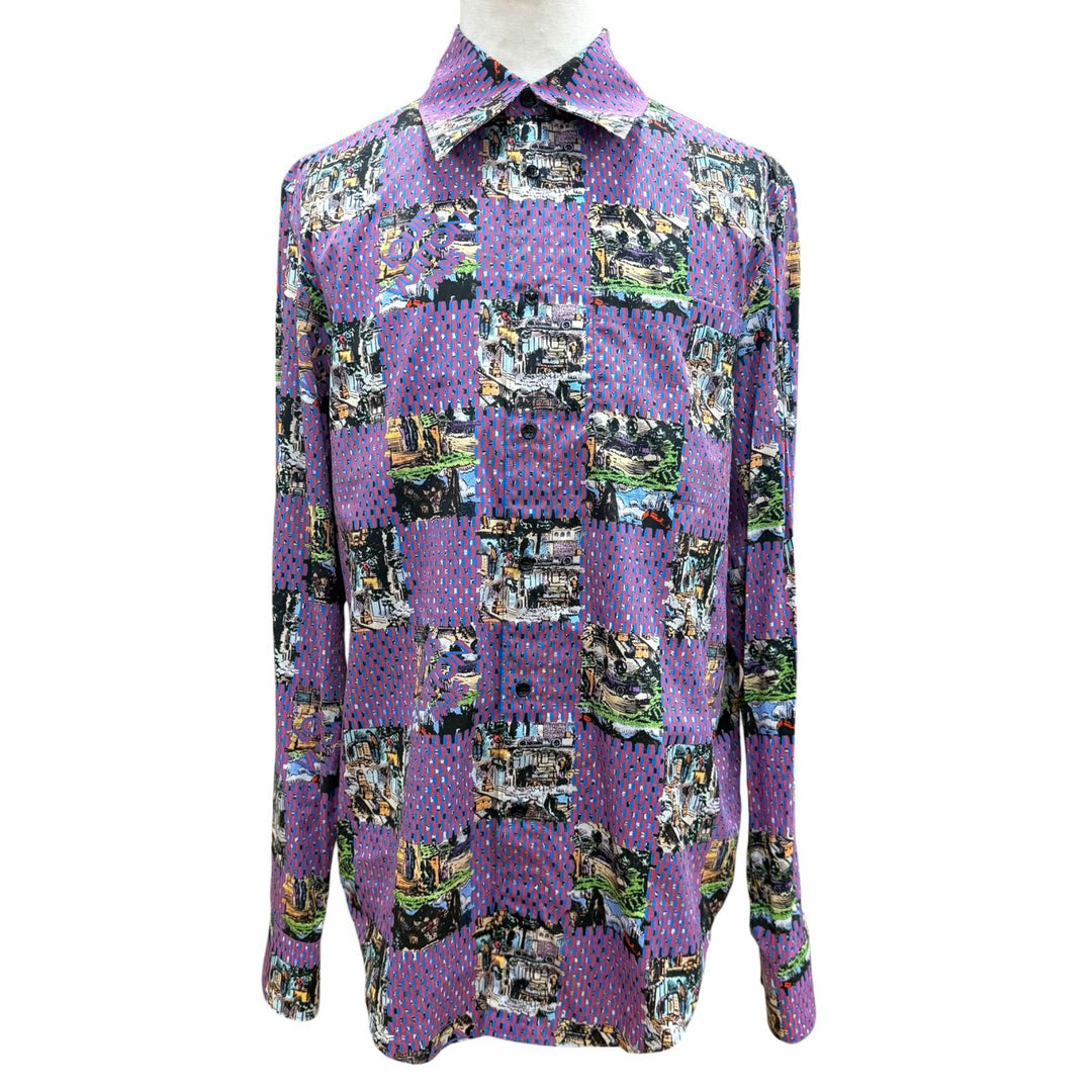 Excellent LOUIS VUITTON Long sleeve shirt Damier Classic Logo button Multi M