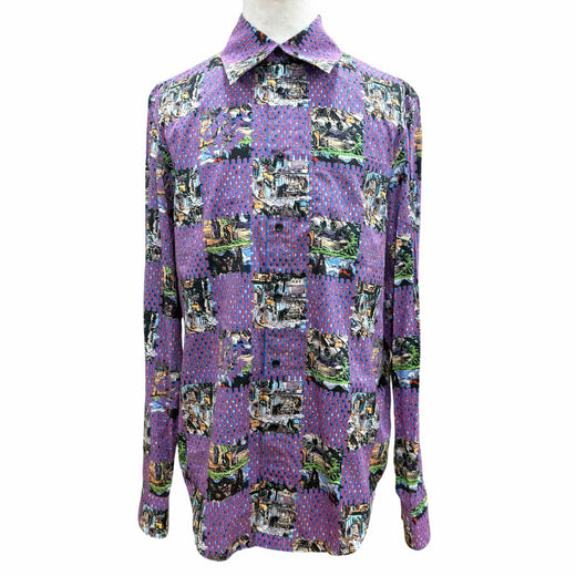 Excellent LOUIS VUITTON Long sleeve shirt Damier Classic Logo button Multi M